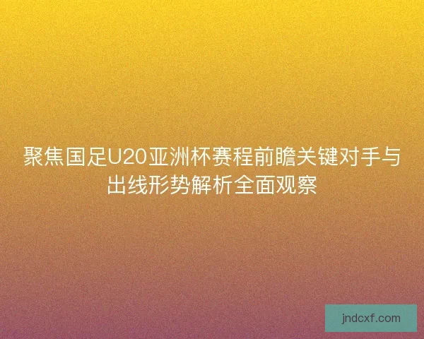 聚焦国足U20亚洲杯赛程前瞻关键对手与出线形势解析全面观察